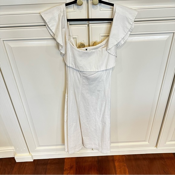 Apiece Apart Aleksander White Off Shoulder Snap Front Midi Dress Cotton Lined 4 - Picture 6 of 13